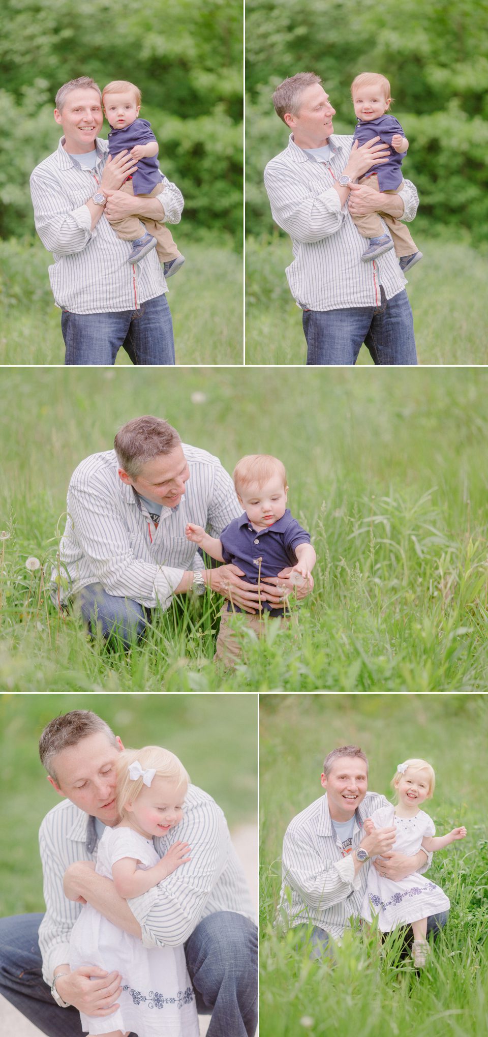 Photos of father with children in a field in Oconee County, Georgia.