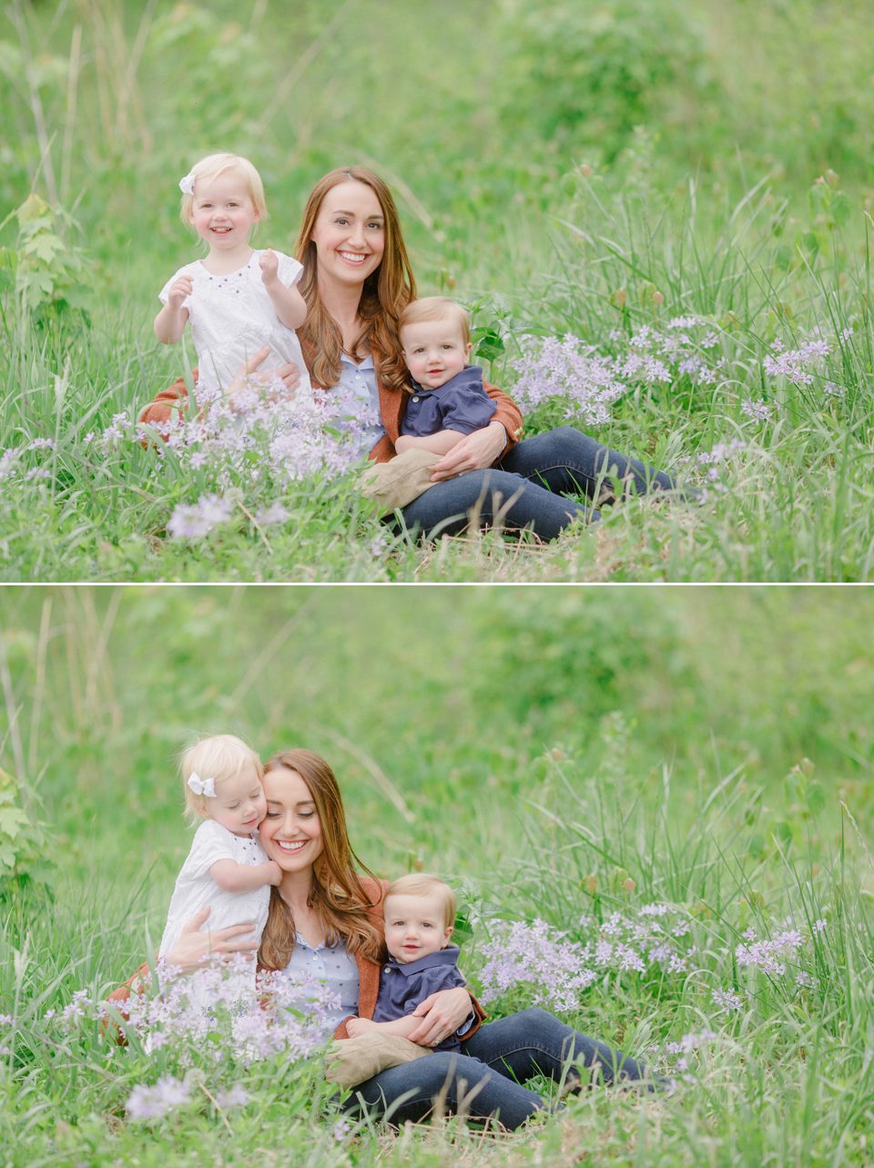 Photos of mother with her children in a field near Athens, GA.
