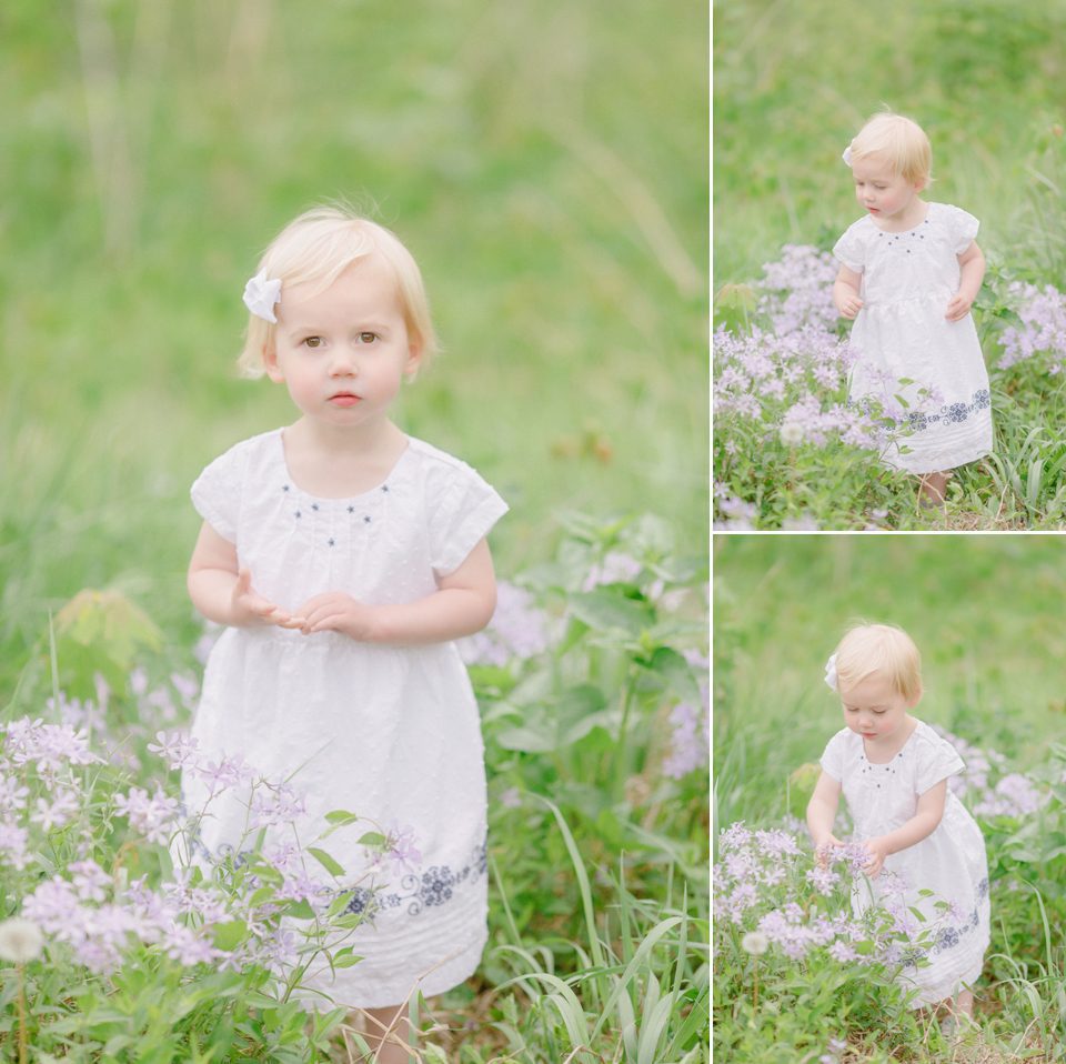 Portrait pictures of a little girl in a Spring field in Oconee County, GA.