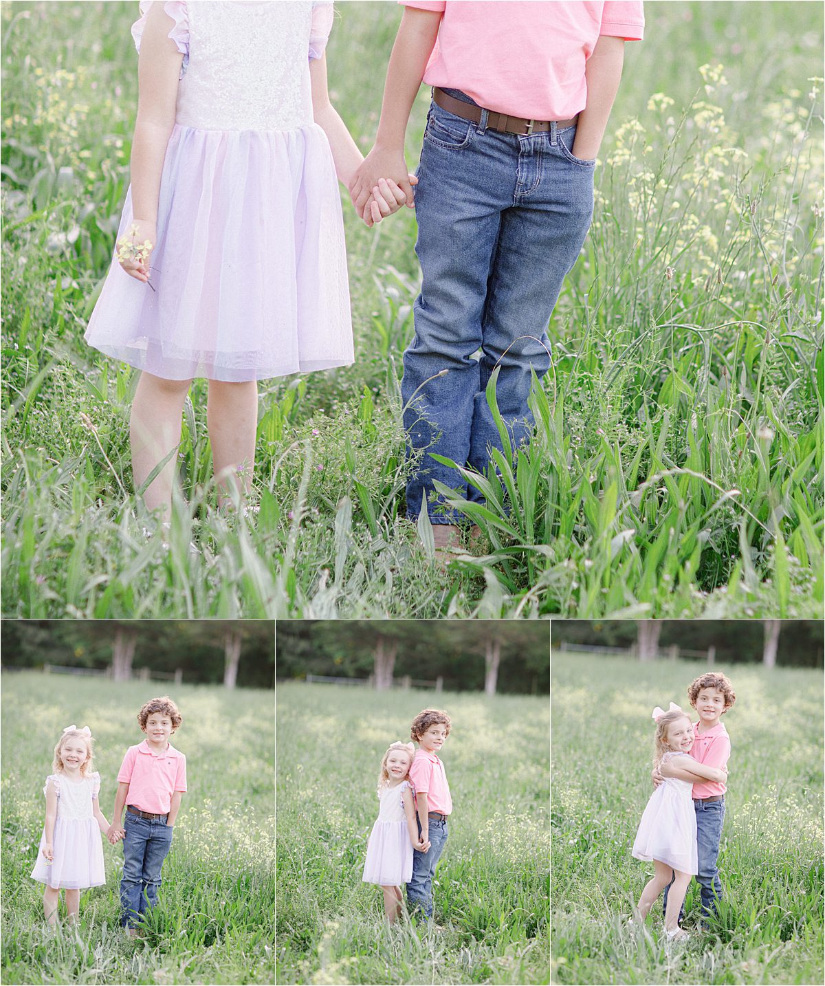 Athens, GA spring children's pictures in a field with wildflowers.