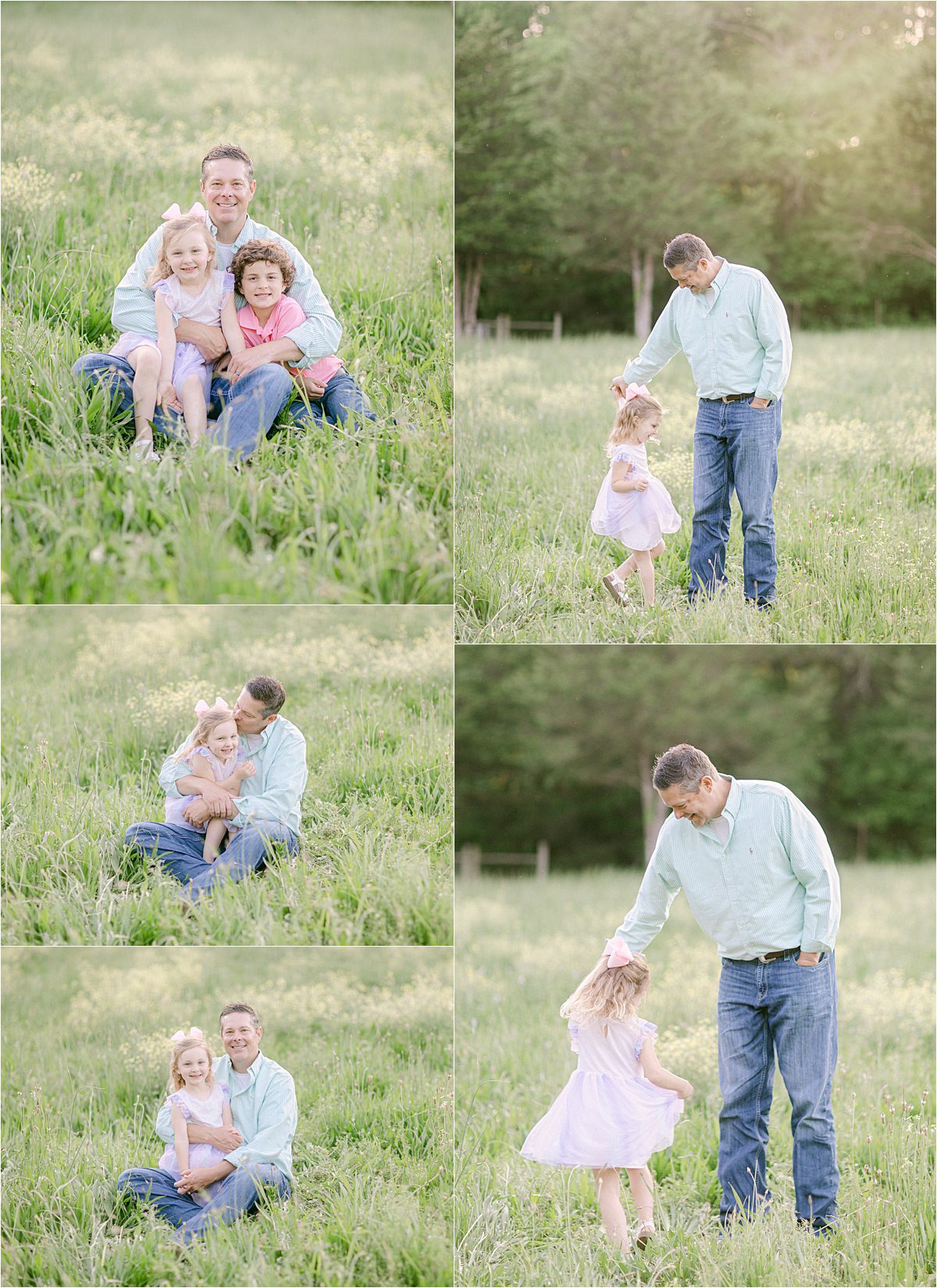 Athens, GA spring family pictures of father with his daughter in a field with wildflowers.