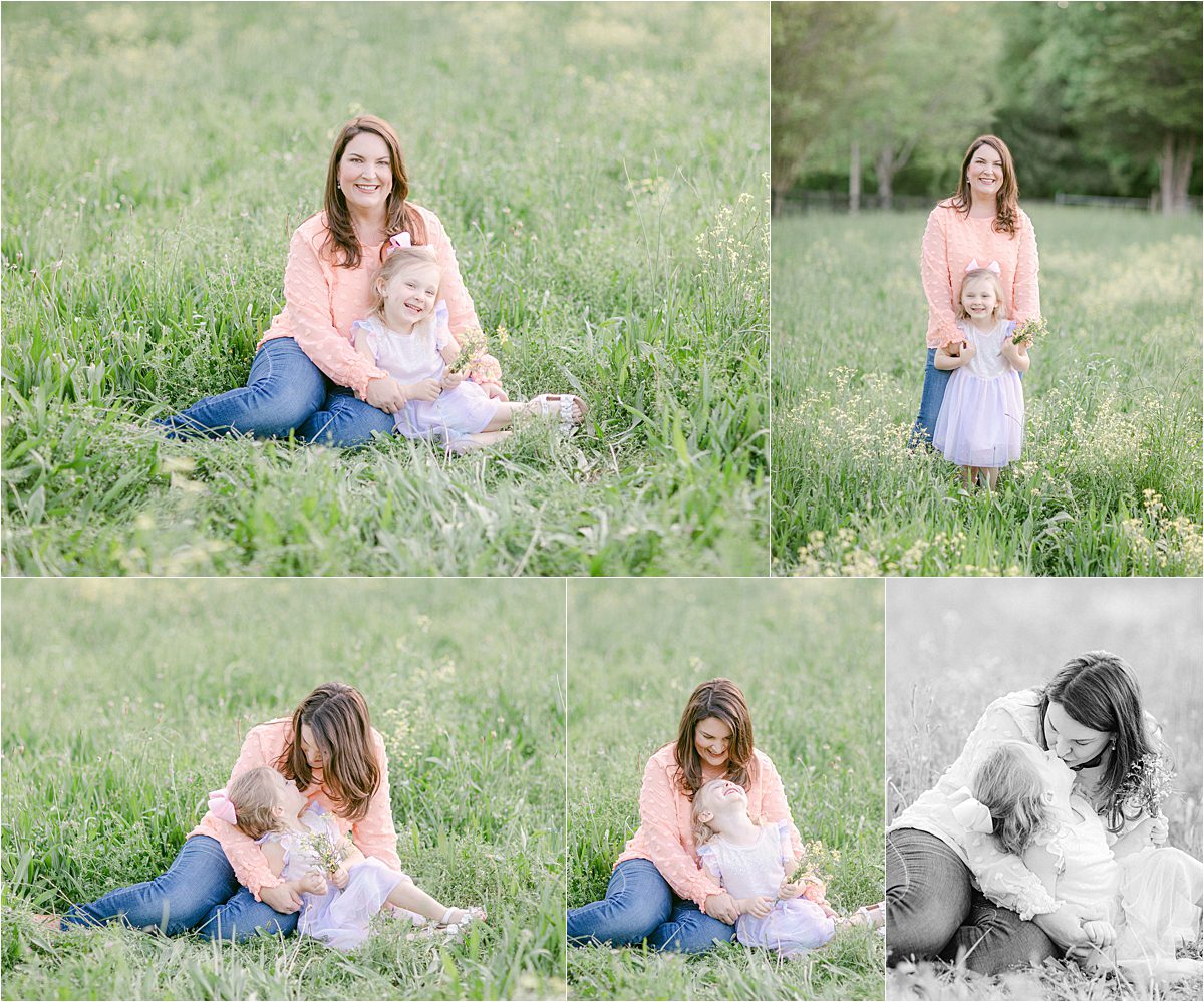 Athens, GA spring family pictures of a mom with her daughter in a field with wildflowers.