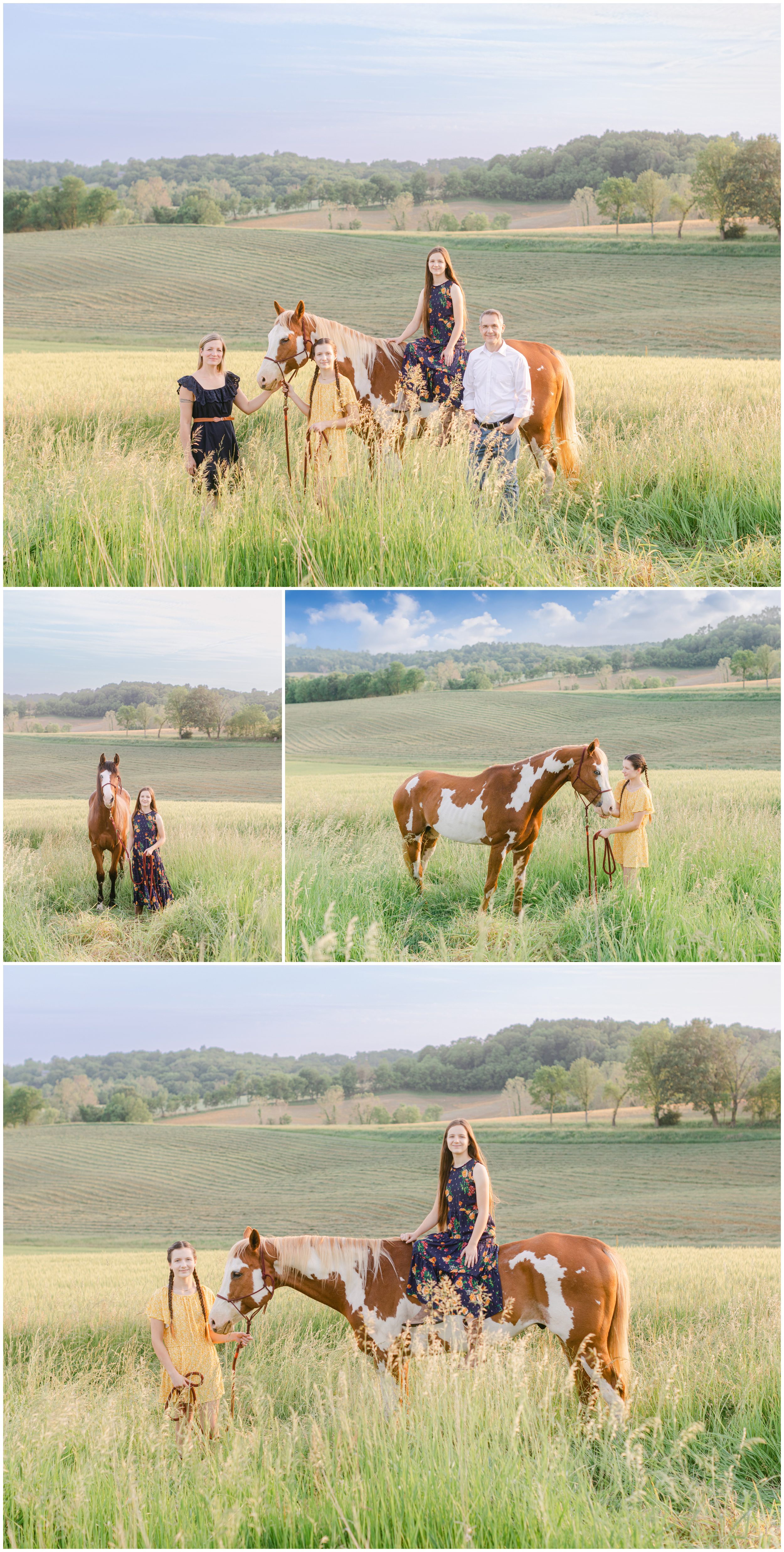 Spring Outdoor family photography on horse farm in Golden Eagle