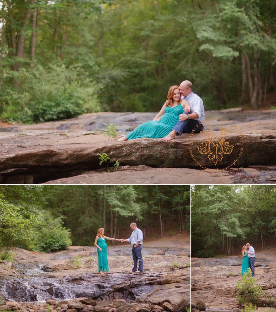 Romantic outdoor photography of a couple in love on shoals in Watkinsville, GA.