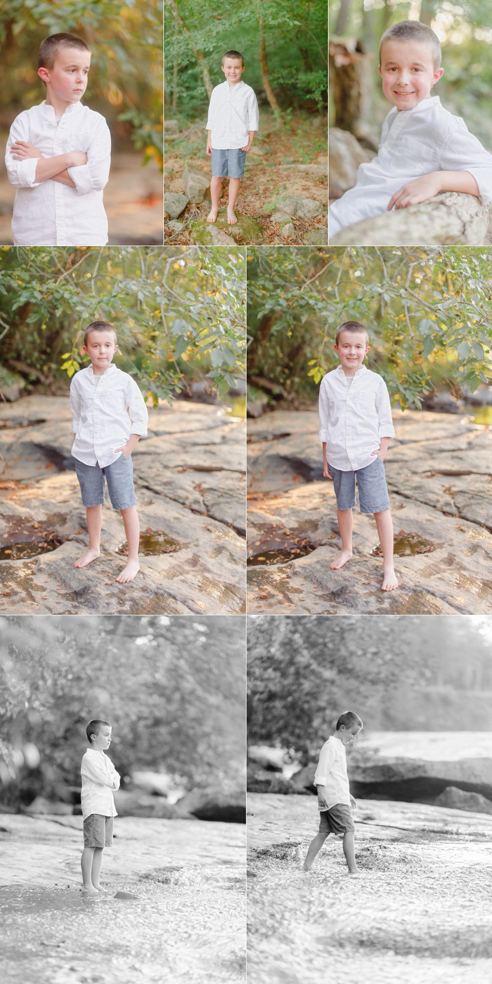 End of summer portraits of a 10 year old boy on the shoals taken by Athens, GA child photographer.