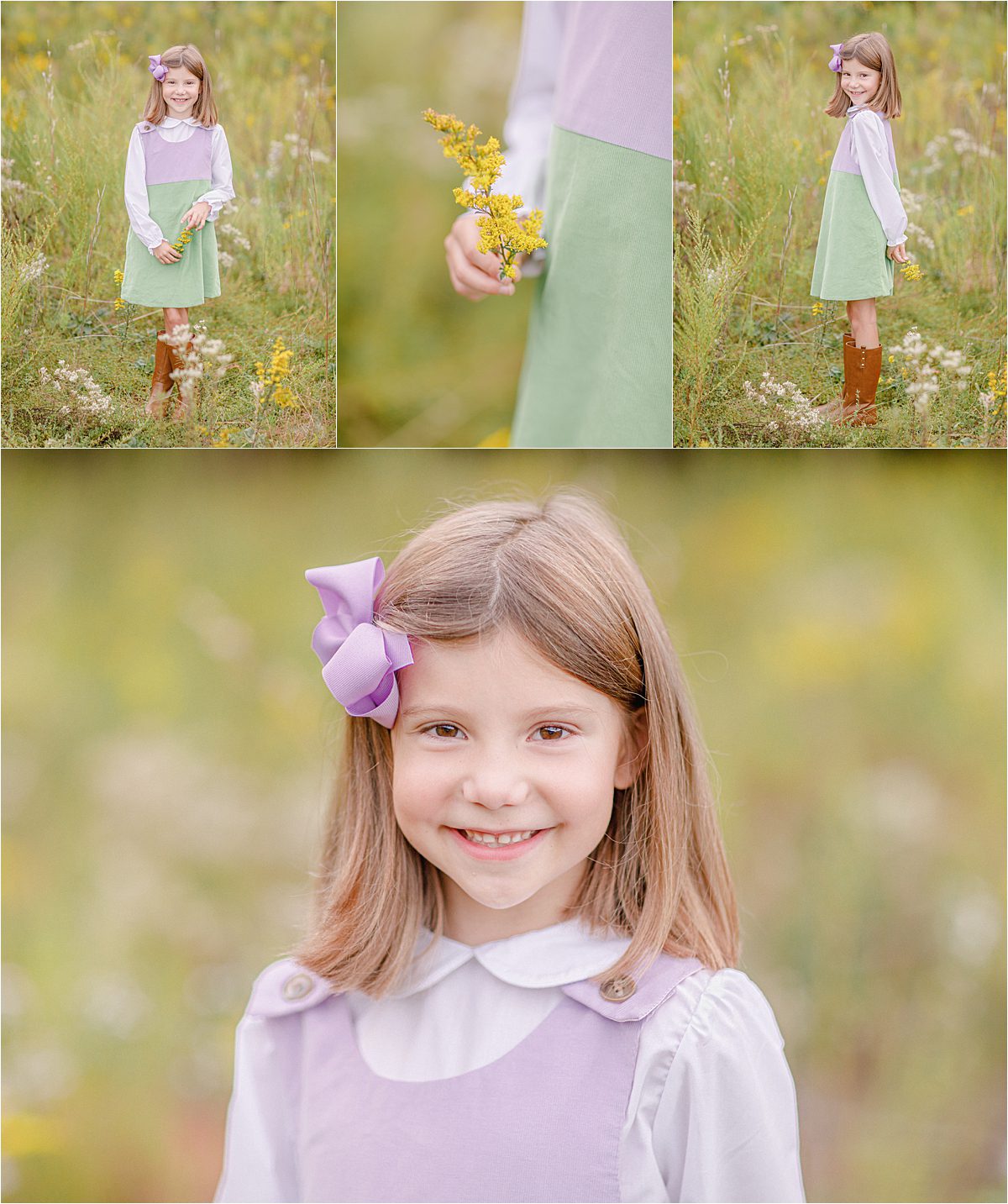 Fall beautiful family photography of a little girl in a field of yellow flowers in Oconee County, GA