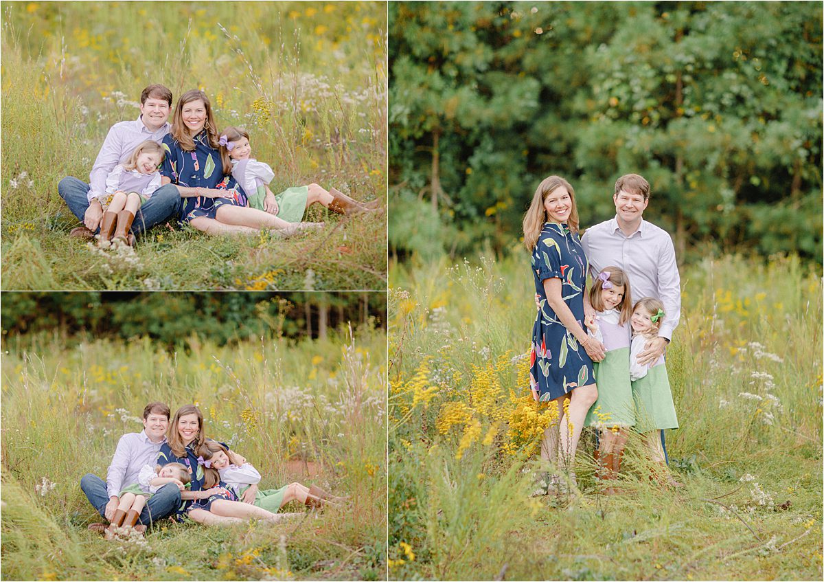 Fall beautiful family photography Oconee County, GA in a field of yellow flowers