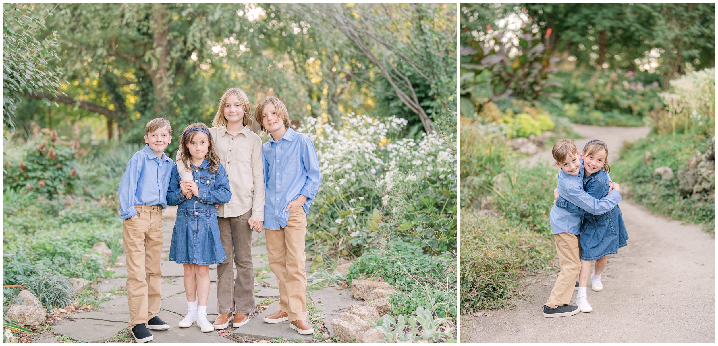 Four siblings together during a fall family portrait session in St. Louis