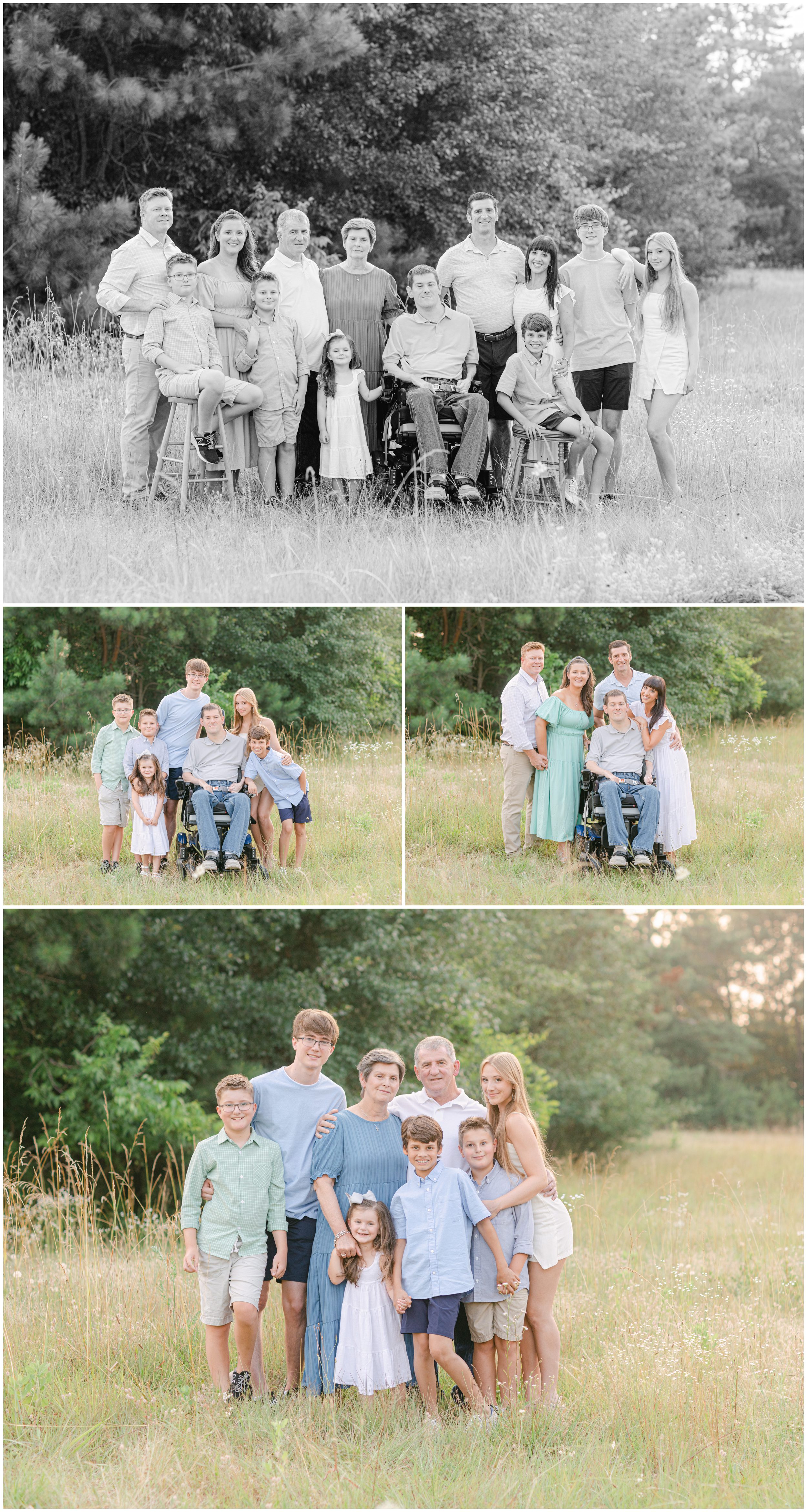 Extended family photographer portraits in a field near Atlanta, GA