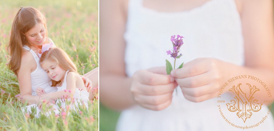 Beautiful photo showing the connection and love between mother and daughter in a field of purple flowers in Oconee County, GA.