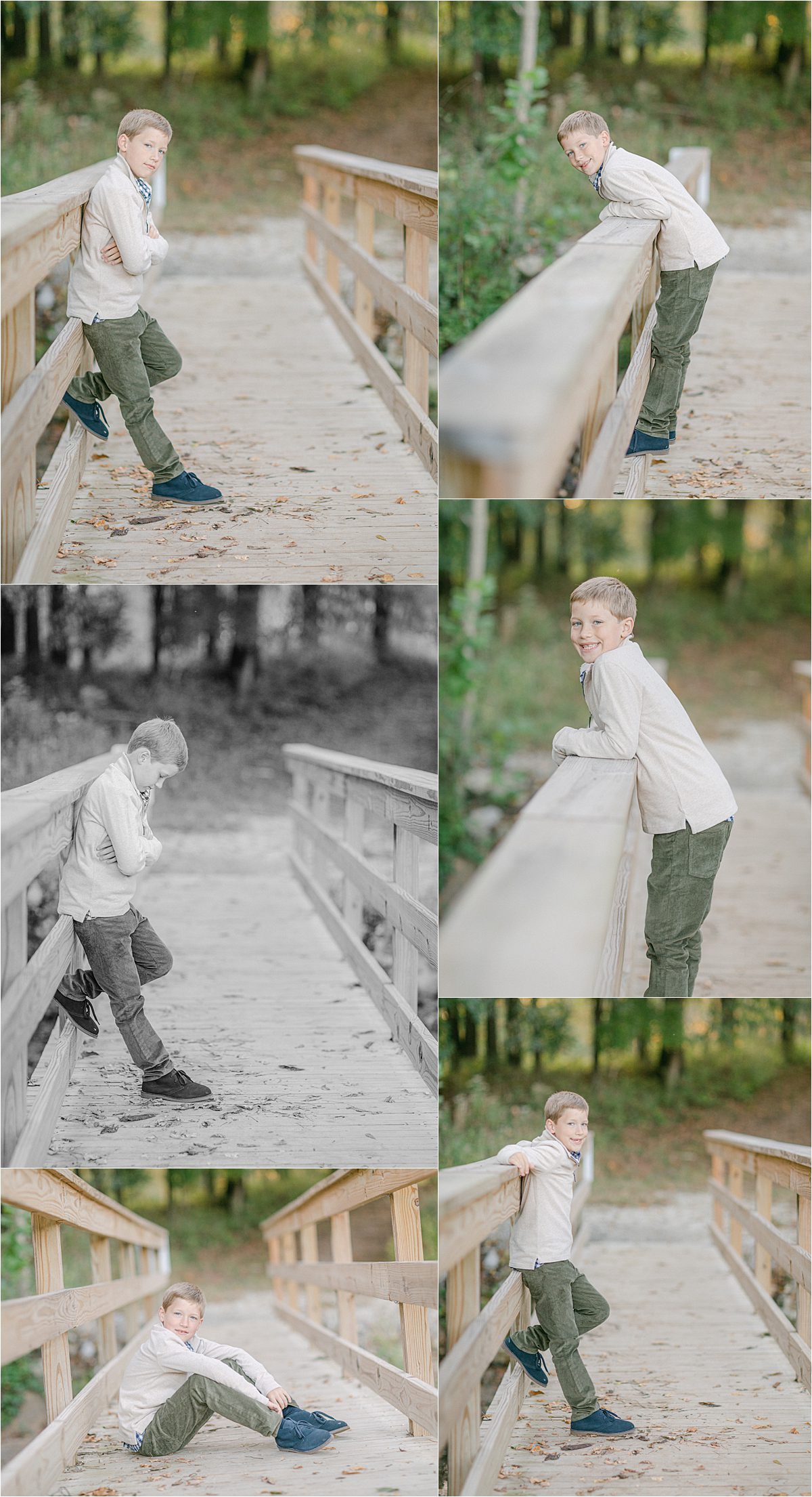 St. Louis Fall natural family portraits of young boy on bridge
