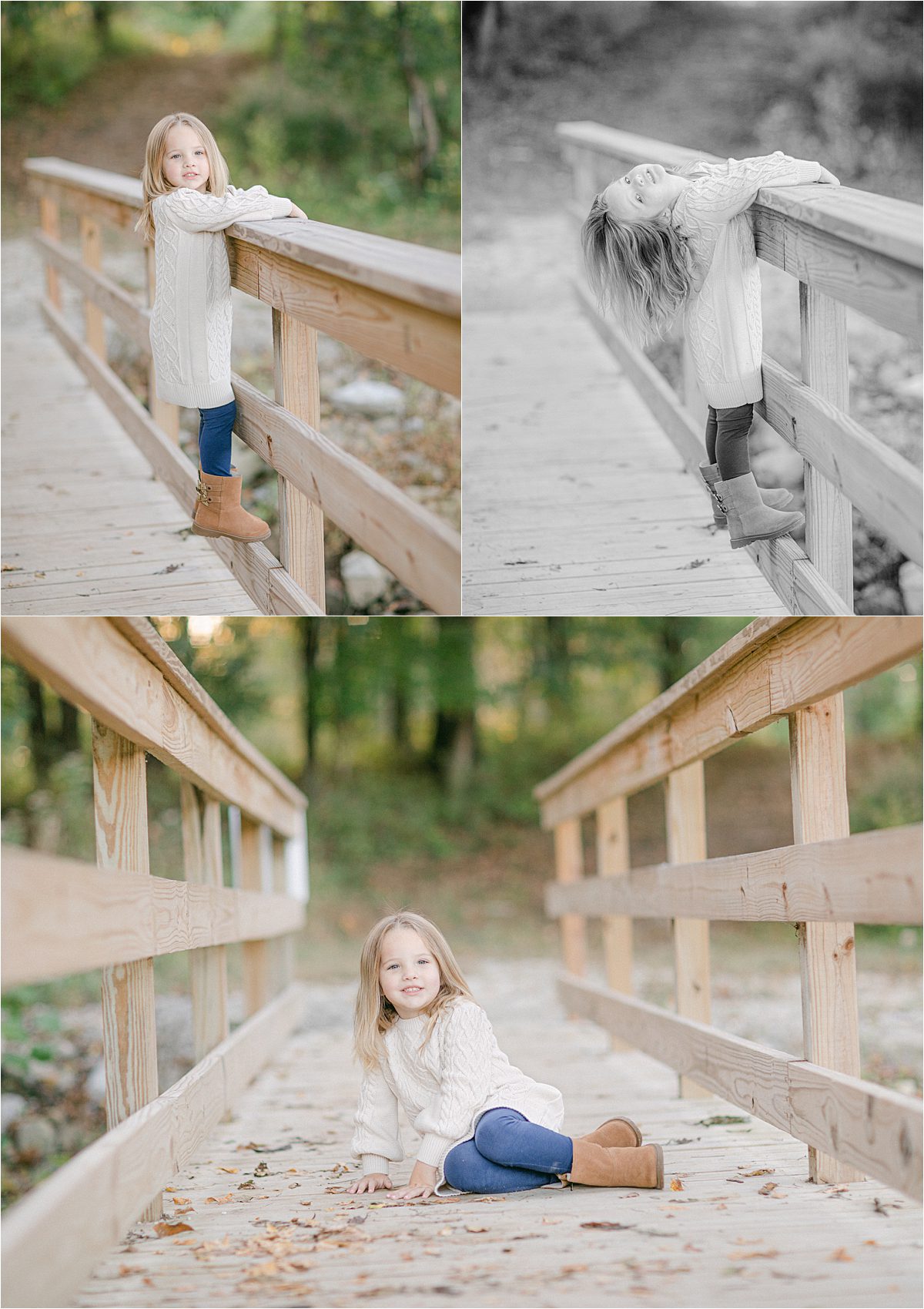 St. Louis Fall natural family portraits of young girl on bridge