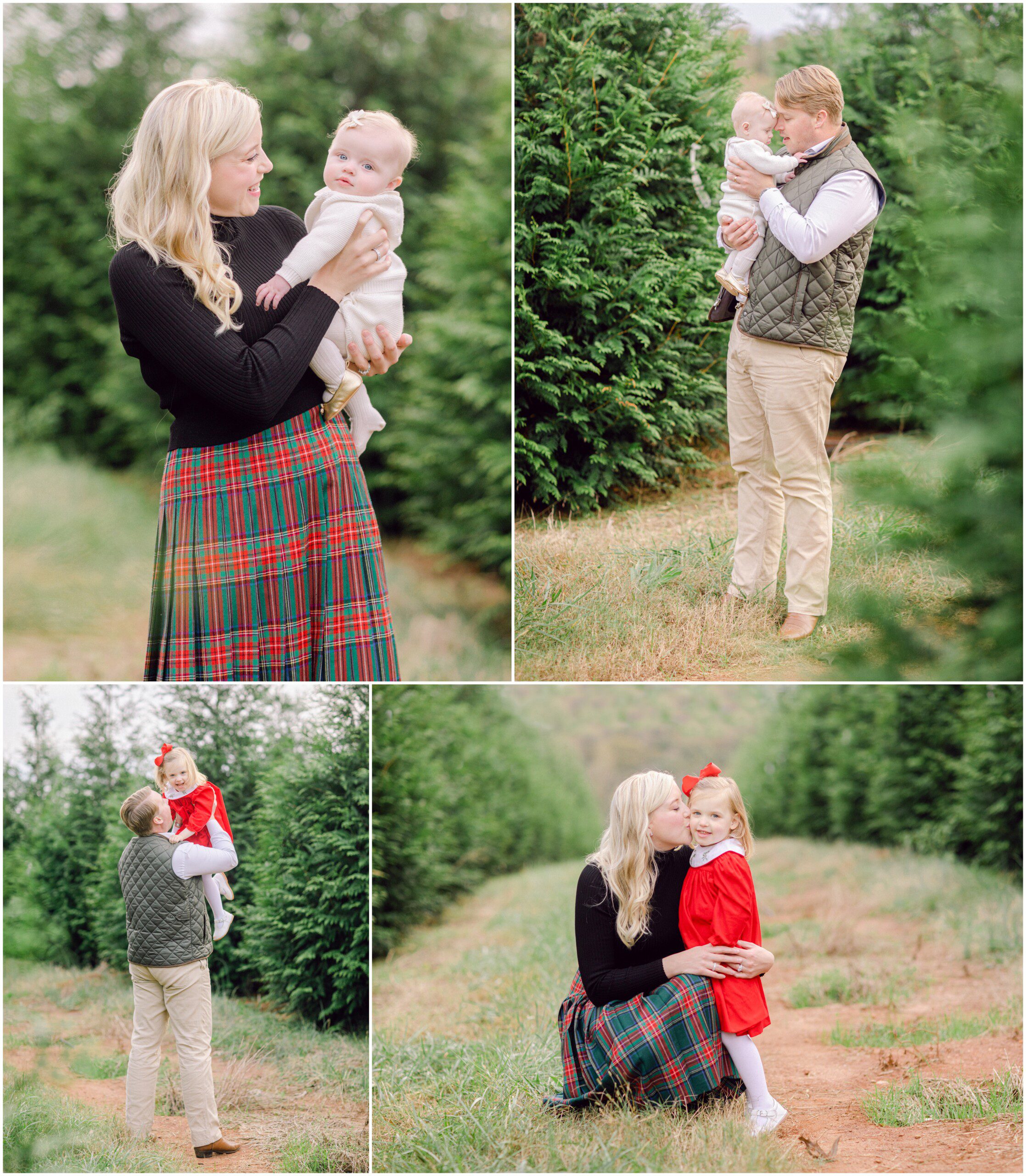 Fashion Christmas family portraits at tree farm in Bishop, GA