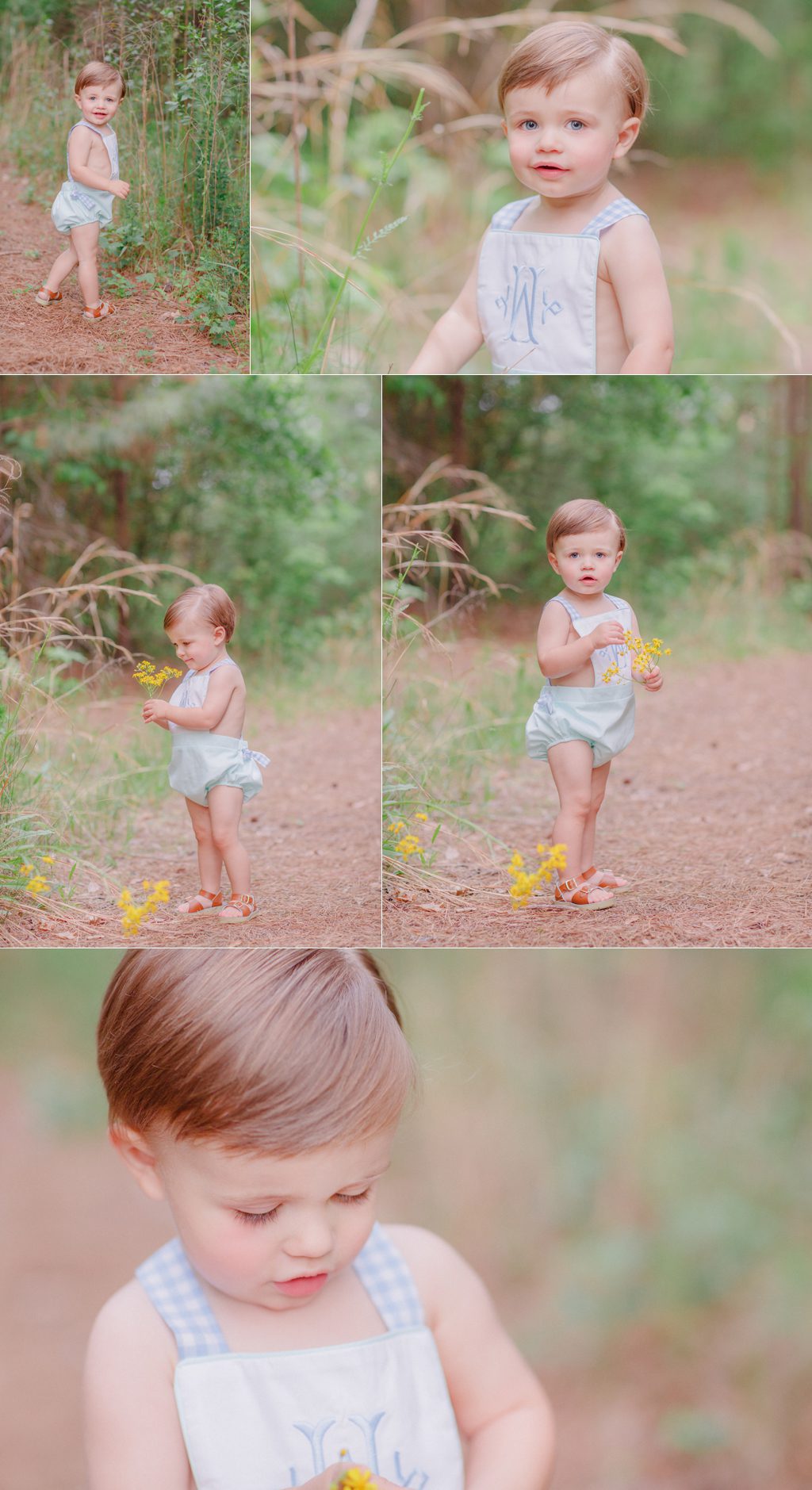 18 month child milestone portraits taken in a wooded trail of Oconee County, GA.