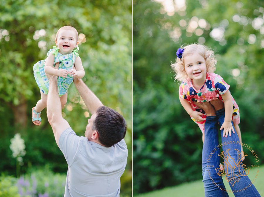 Fun Family Portraits in St. Louis with two little girls taken by Yvonne Niemann Photography.