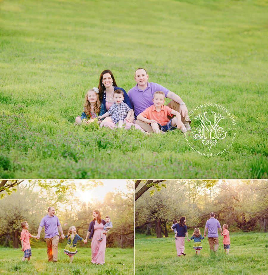 Fun family portrait in St. Louis taken by Yvonne Niemann Photography in a field.
