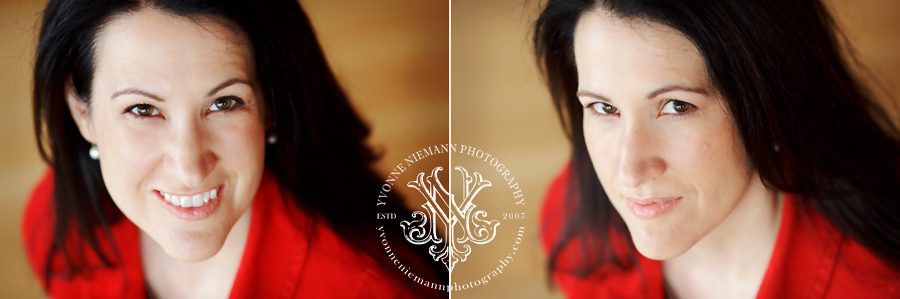 Headshots of lady in red taken by Yvonne Niemann Photography