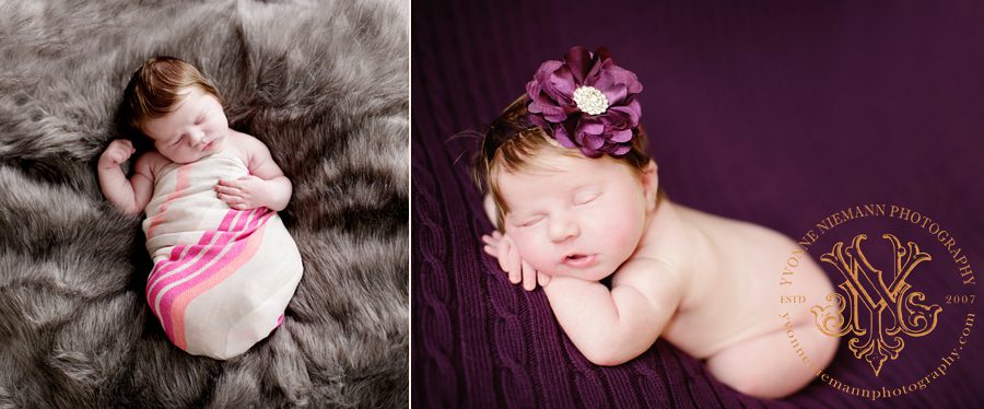 Portraits of a seven day old newborn girl taken by Yvonne Niemann Photography.