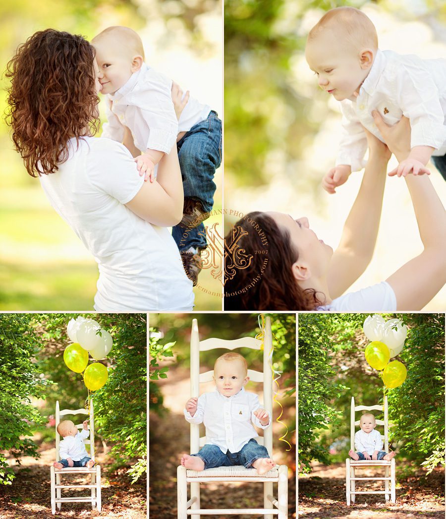 One year old child with his mom during his birthday photo session in St. Louis, MO.