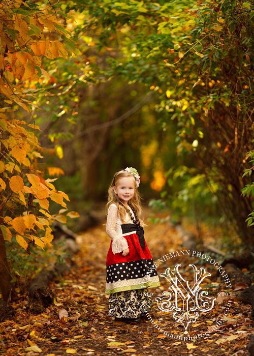 St. Louis Outdoor Portrait of a child in the woods surrounded by the beauty of Autumn.