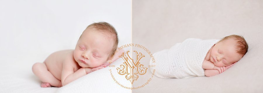 Three week old newborn baby boy portrait taken by Yvonne Niemann Photography