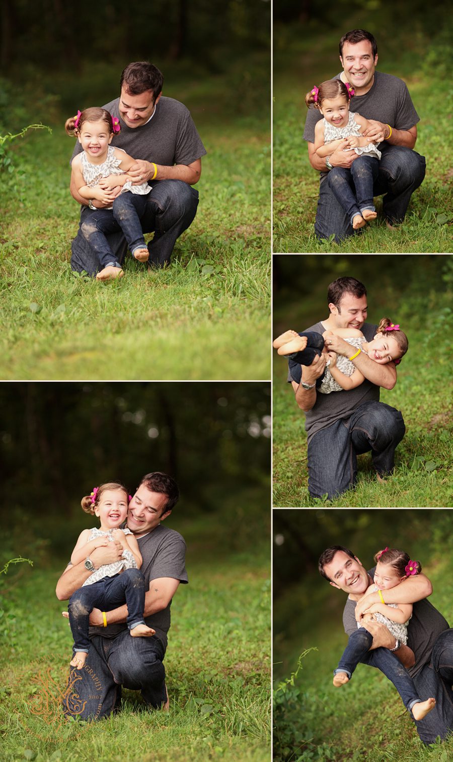 Tickling portraits of father and daughter in St. Louis Queeny Park taken by Yvonne Niemann Photography.