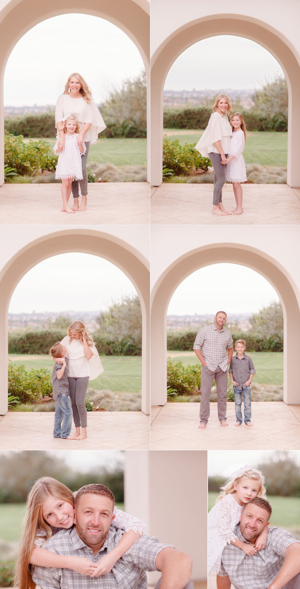 Photos of parents with their children in the family's yard in San Diego.