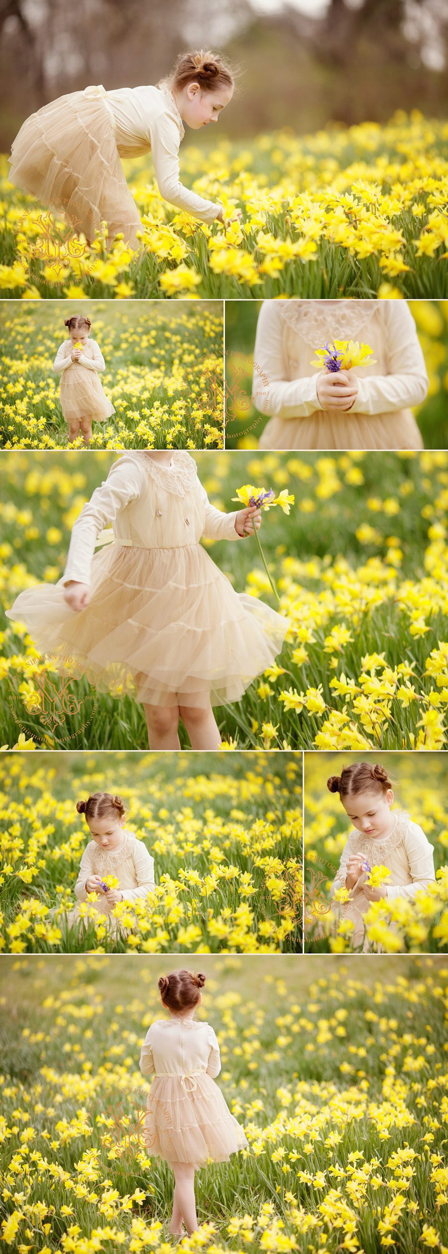 beautiful spring portraits of a child in a field of yellow daffodils taken in St. Louis by Yvonne Niemann Photography