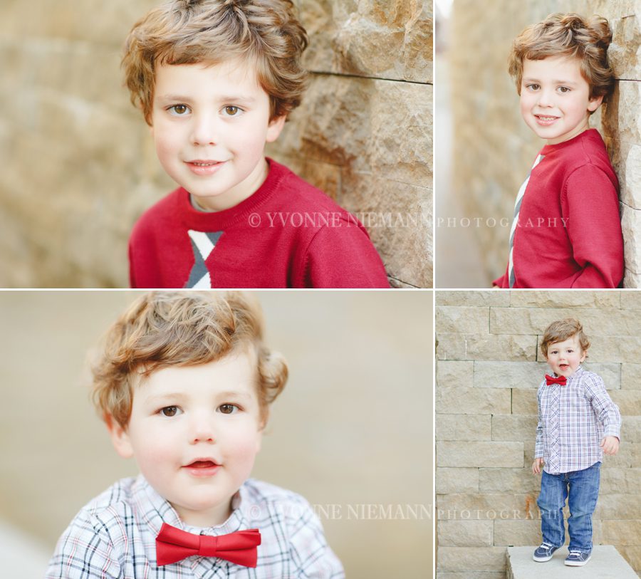 Children's portraits of two brothers in downtown St. Louis taken by Yvonne Niemann Photography.