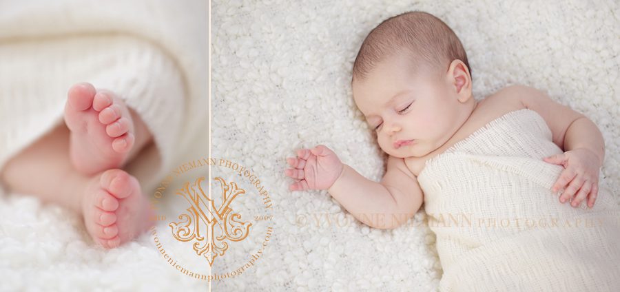 Delicate portraits of a two month baby girl taken by Yvonne Niemann Photography.