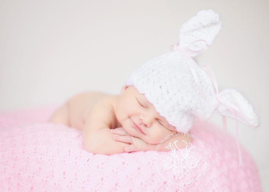 St. Louis newborn in a bunny hat.