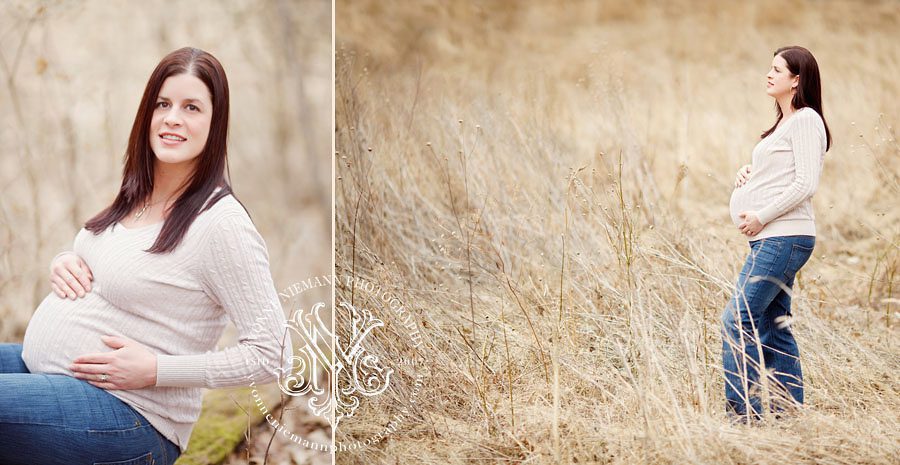 Pregnancy portrait session in an open field at Sioux Passage Park in Florissant, MO.