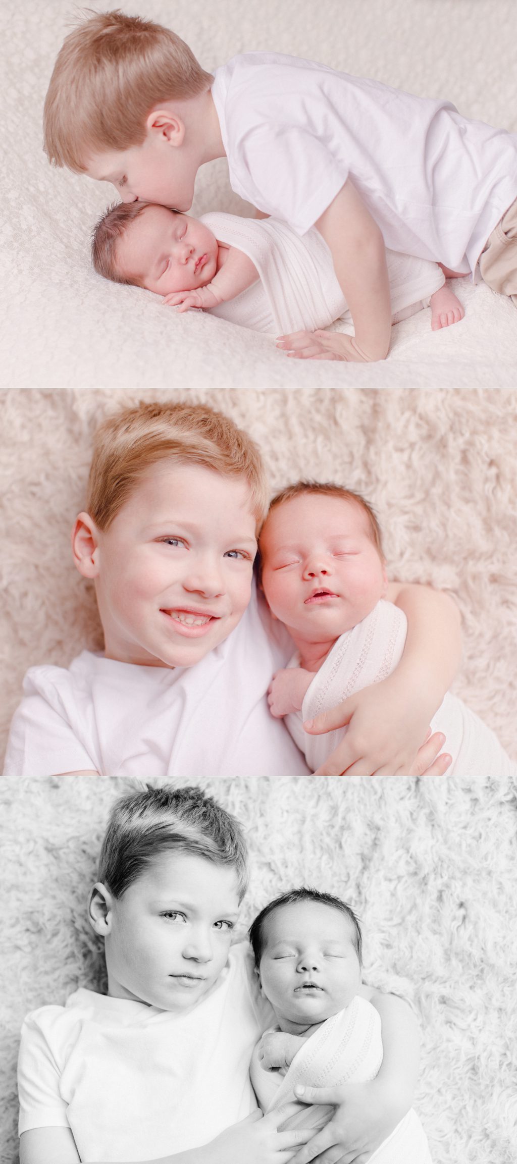 portraits of a three year old with his newborn baby sister in St. Louis 